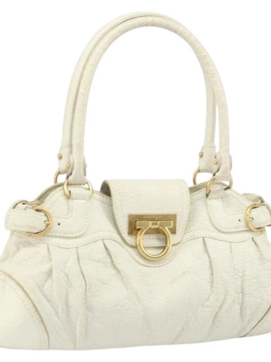 Salvatore Ferragamo Handbags - Salvatore Ferragamo Hand Bag Leather White Gold Auth bs33230